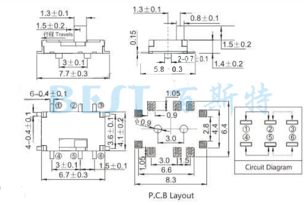 微型撥動(dòng)開關(guān)MSS-22C06參考圖紙 微型撥動(dòng)開關(guān)MSS-22C06參考圖紙
